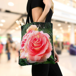Giant light pink rose flower close-up photo modern tote bag