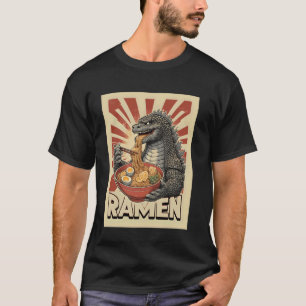 Giant Lizard Eating Ramen Noodles Vintage Style Ja T-Shirt