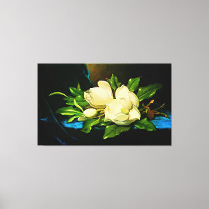 Giant Magnolia on a Blue Velvet Cloth Canvas Print