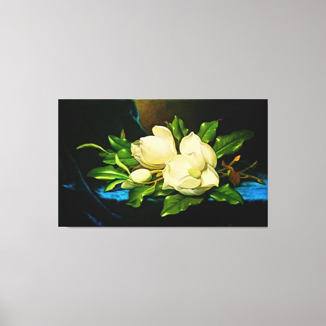 Giant Magnolia on a Blue Velvet Cloth Canvas Print (Front)