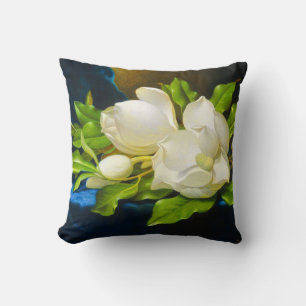 Giant Magnolias on a Blue Velvet Canvas  Throw Pillow