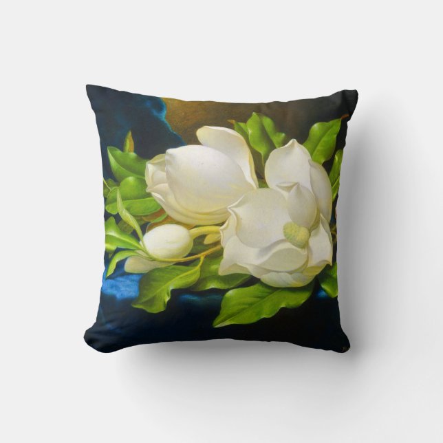 Giant Magnolias on a Blue Velvet Canvas  Throw Pillow (Front)