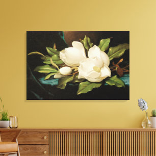 Giant Magnolias on a Blue Velvet Cloth by MJ Heade Canvas Print