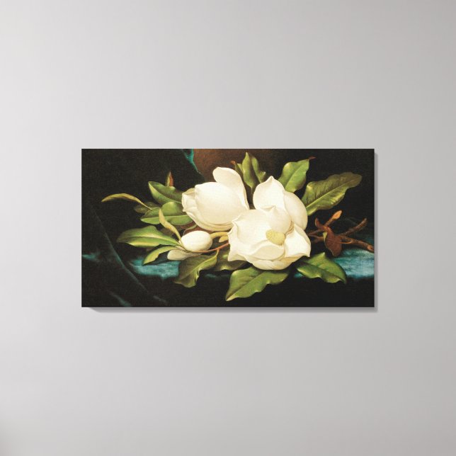 Giant Magnolias on a Blue Velvet Cloth by MJ Heade Canvas Print (Front)