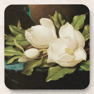 Giant Magnolias on a Blue Velvet Cloth by MJ Heade Coaster