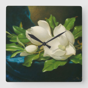 Giant Magnolias on a Blue Velvet Cloth, c.1890 (oi Square Wall Clock