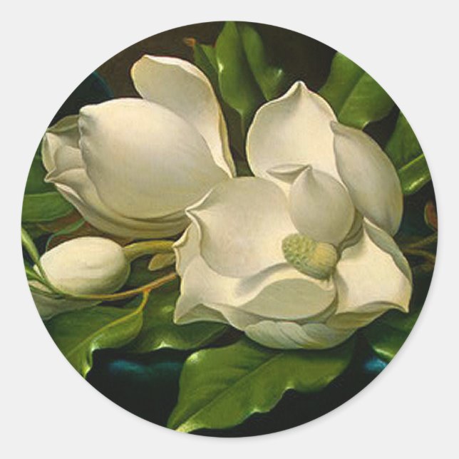Giant Magnolias on a Blue Velvet Cloth Stickers (Front)