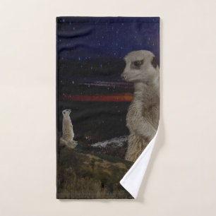 Giant Meerkat Watching Small Meerkat, Hand Towel