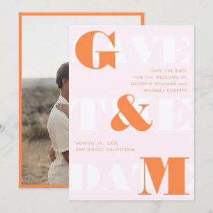 Giant Monogram Ampersand Peach Orange Pink Wedding Invitation
