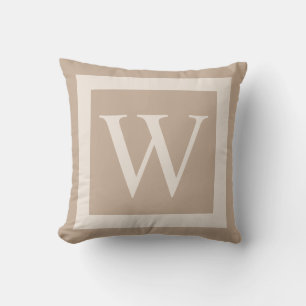 Giant Monogram on Beige Background Throw Pillow