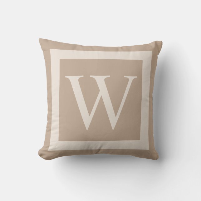 Giant Monogram on Beige Background Throw Pillow (Front)