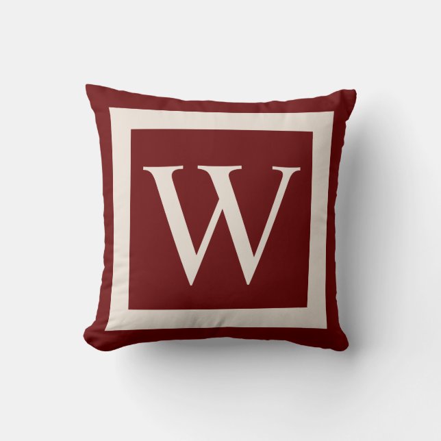 Giant Monogram on Burgundy Red Background Throw Pillow (Front)