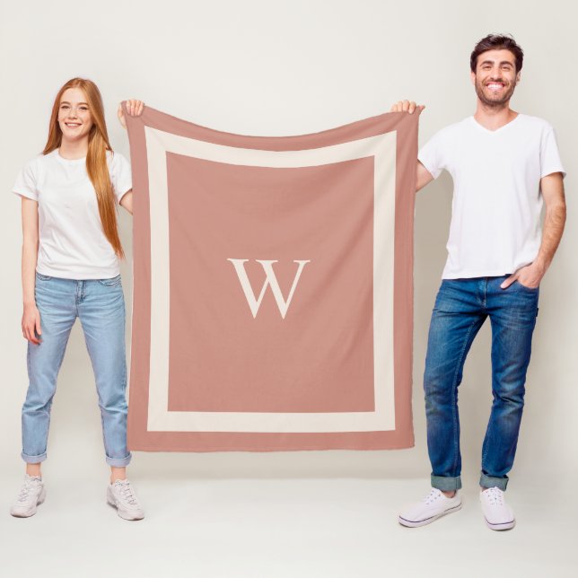 Giant Monogram on Terra Cotta Background Throw  Fleece Blanket (In Situ)