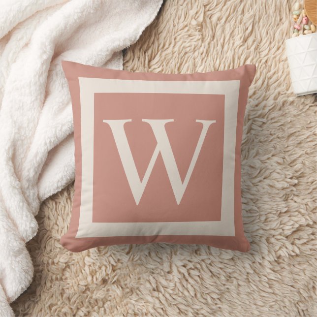 Giant Monogram on Terra Cotta Background Throw Pillow (Blanket)