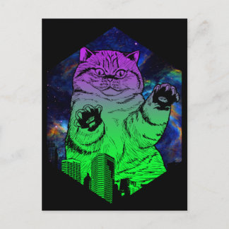 Giant Monster Catzilla Attacks Cat Skyline Postcard