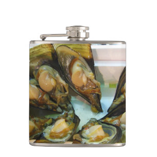 Giant Mussels Tsukiji Fish Market, Tokyo, Japan Hip Flask
