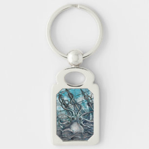 Giant Octopus Blue Sea Monster Sailboat Keychain