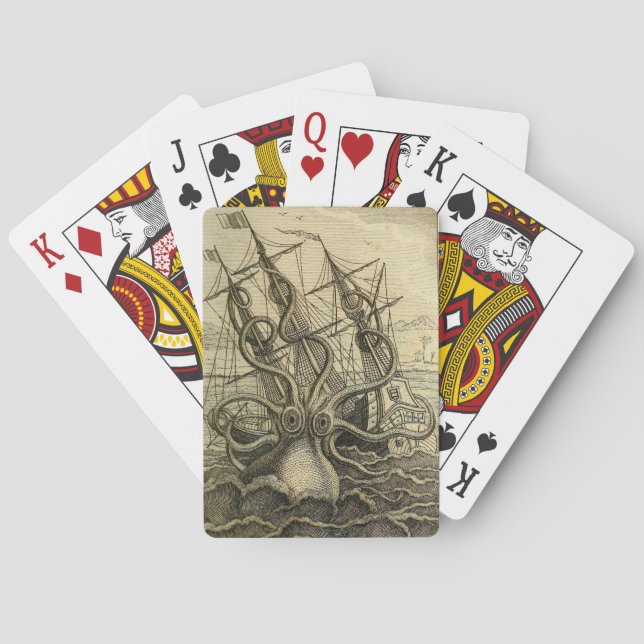Giant Octopus Vintage 1801 Etching Playing Cards (Back)