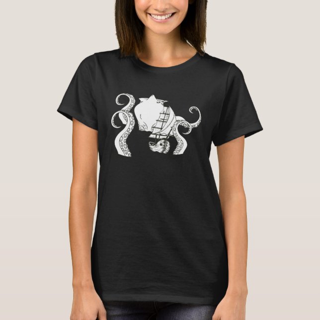 Giant Octopus Vintage Kraken Sailing Squid T-Shirt (Front)