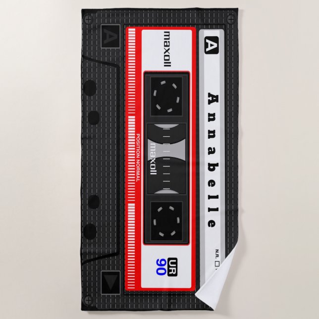 Giant Old School Cassette Personalize Beach Towel (Front)
