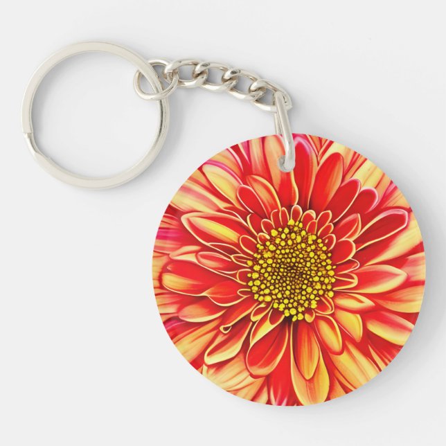 Giant Orange and Golden Yellow Aster Flower  Keychain (Front)