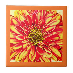 Giant Orange and Golden Yellow Aster Flower Tile