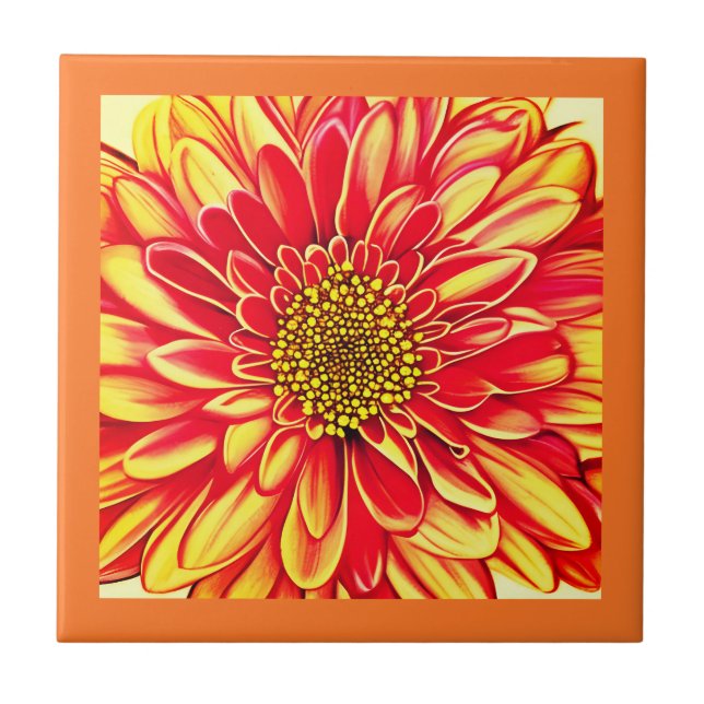 Giant Orange and Golden Yellow Aster Flower Tile (Front)