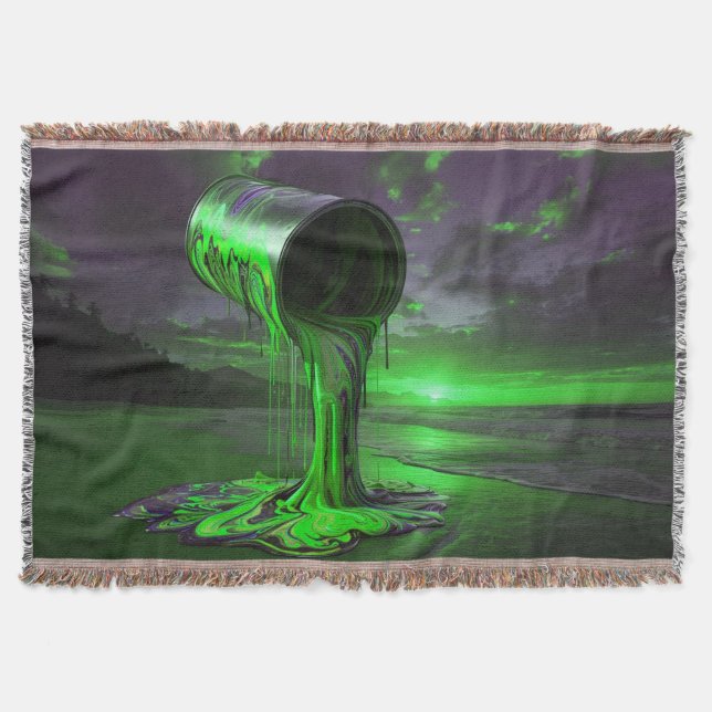 Giant Paint Can Pours Paint Onto Sunset Beach Throw Blanket (Front)