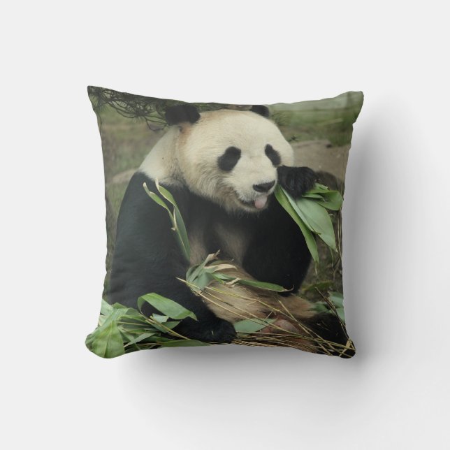 Giant Panda and Baby Panda Throw Pillow (Front)