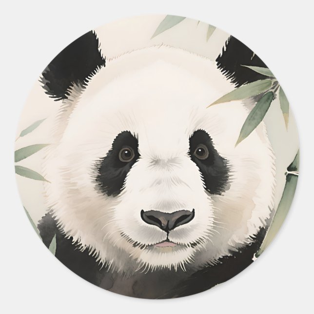 Giant Panda Bamboo Portrait Classic Round Sticker (Front)
