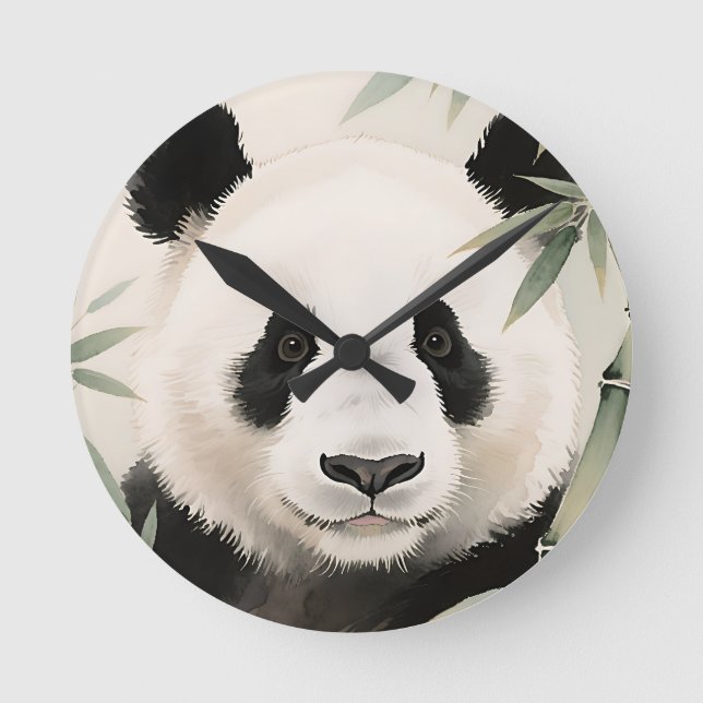 Giant Panda Bamboo Portrait Round Clock (Front)