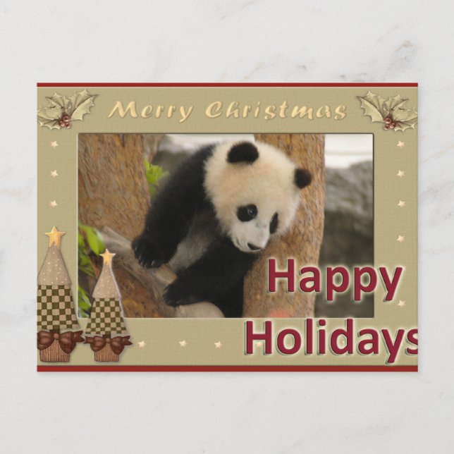 Giant Panda Bear & Baby Panda Christmas Card (Front)