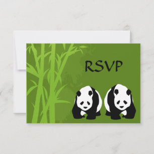 Giant Panda Bears and Green Bamboo Forest Wedding RSVP Card