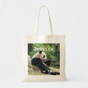 Giant panda eating bamboo halloween trick or treat tote bag