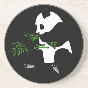 Giant Panda Eats Bamboo Black Coaster