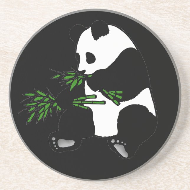 Giant Panda Eats Bamboo Black Coaster (Front)