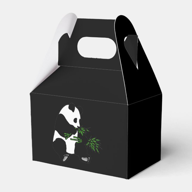Giant Panda Eats Bamboo Black Favor Box (Front Side)