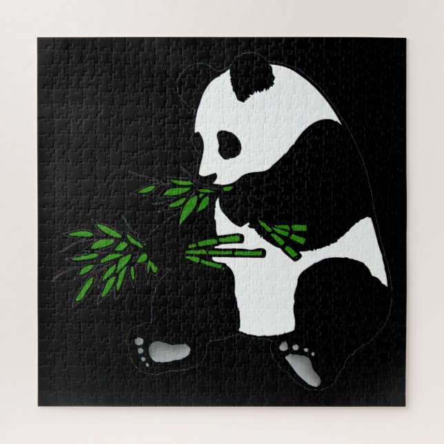 Giant Panda Eats Bamboo Black Jigsaw Puzzle (Vertical)
