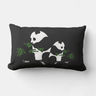 Giant Panda Eats Bamboo Black Lumbar Pillow