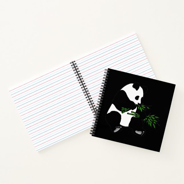 Giant Panda Eats Bamboo Black Notebook (Inside)