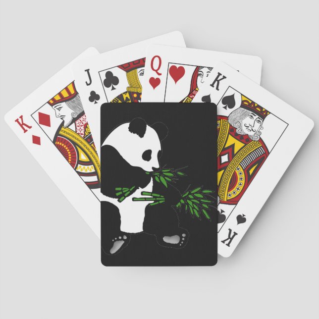 Giant Panda Eats Bamboo Black Playing Cards (Back)