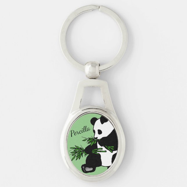 Giant Panda Eats Bamboo Name Keychain (Front)