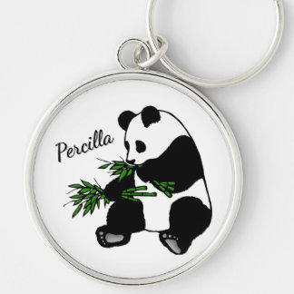 Giant Panda Eats Bamboo Name Keychain