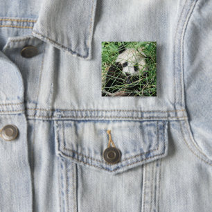 Giant Panda Hiding In Grass 2 Inch Square Button
