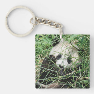 Giant Panda Hiding In Grass Keychain