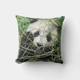 Giant Panda Hiding In Grass Throw Pillow
