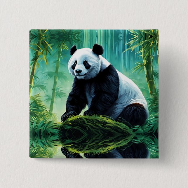 Giant Panda in Bamboo Forest 2 Inch Square Button (Front)