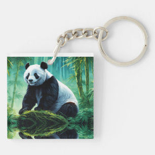 Giant Panda in Bamboo Forest Keychain