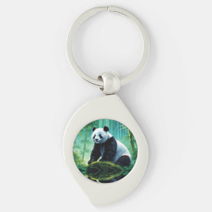 Giant Panda in Bamboo Forest Keychain