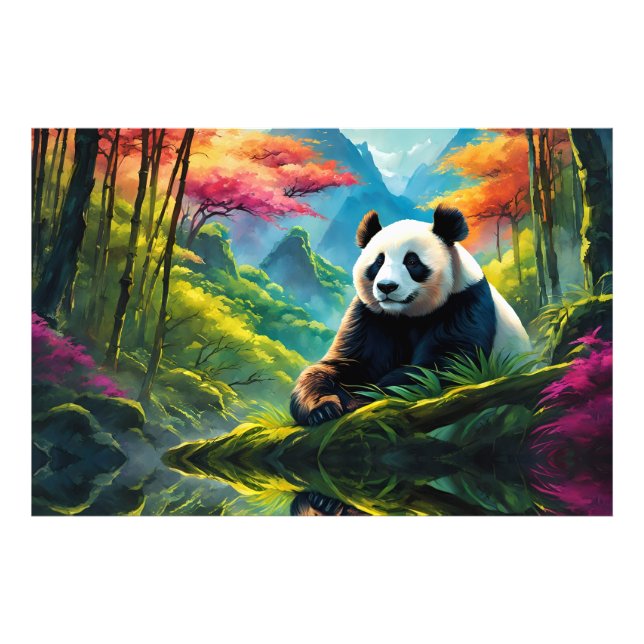 Giant Panda in Bamboo Forest on Mountain Photo Print (Front)